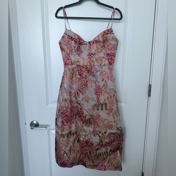 Zimmermann Botanica Silk Floral Midi Dress Pink Ruched NWT Size 1 (US 4) - Picture 4 of 12